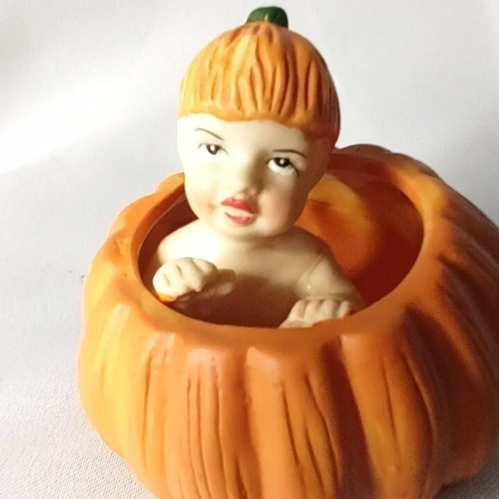 K's Collection Baby‎ in pumpkin ceramic decor Halloween 3.5 inch Vintage cute